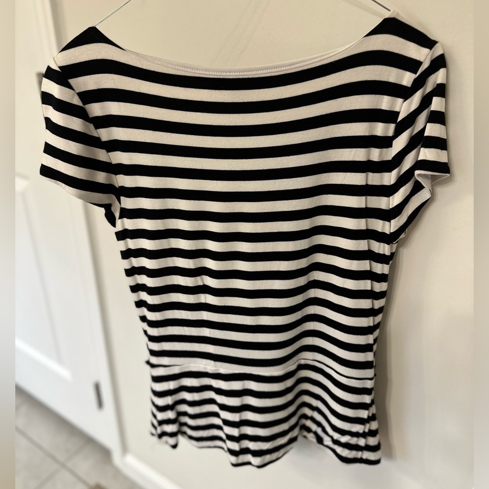 White House Black Market Black White Striped Peplum Top​ - Picture 2 of 3